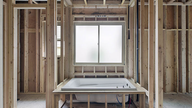 Bathtub installed in a new construction house seen while preforming home inspection services